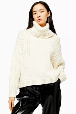 Knitted Chunky Cable Roll Neck Jumper from Topshop