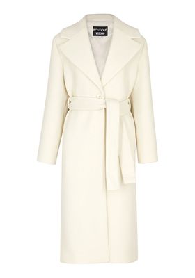 Ivory Belted Wool Blend Coat from Boutique Moschino
