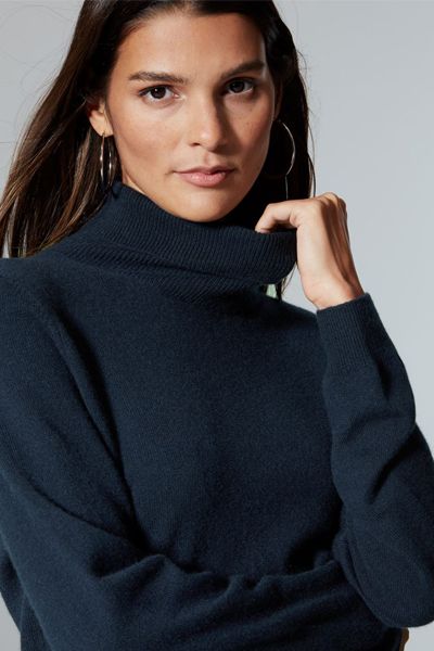 Navy Pure Cashmere Roll Neck Jumper