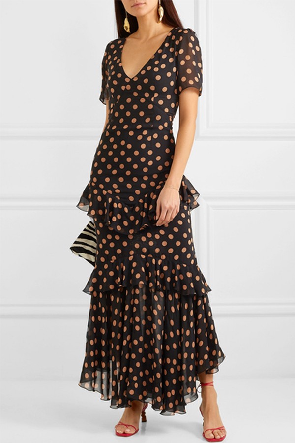 Juliette Ruffled Polka-Dot Chiffon Maxi Dress from De La Vali