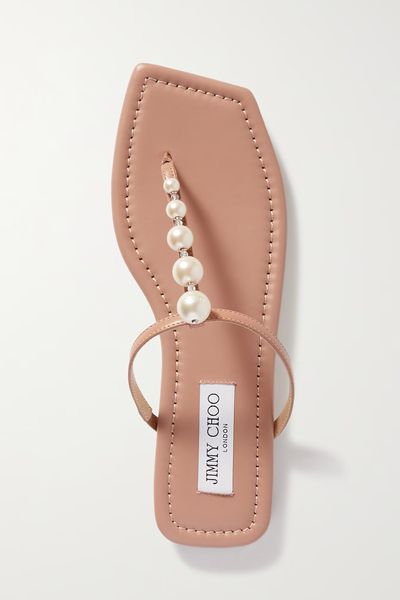 Alaina Faux Pearl-Embellished Leather Sandals from Jimmy Choo