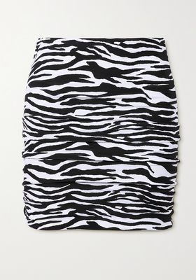Ruched Zebra-Print Stretch-Jersey Mini Skirt from The Attico