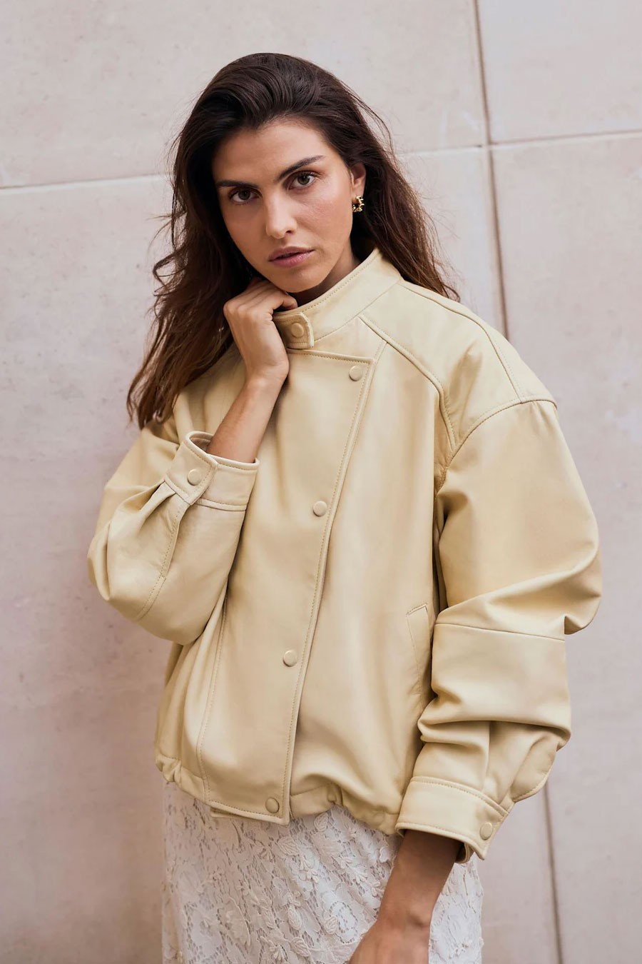 Leather Cropped Pilot Bomber Jacket from Mint Velvet