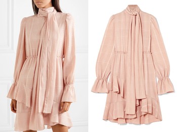 Pussy-Bow Asymmetric Plissé-Crepe Dress from See by Chloé