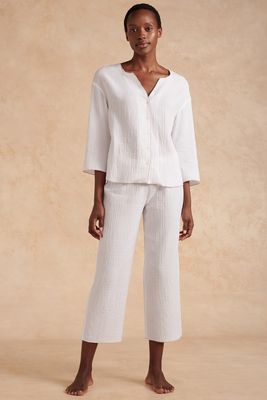 Double Cotton Contrast Trim Cropped Pyjama Set, £80 | The White Company