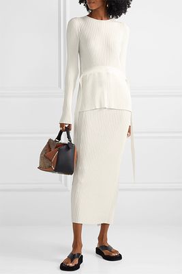 Tie-Detailed Open-Back Ribbed-Knit Sweater from By Malene Birger