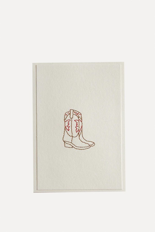 Hand Embroidered Cowboy Boots Card from La Jambu