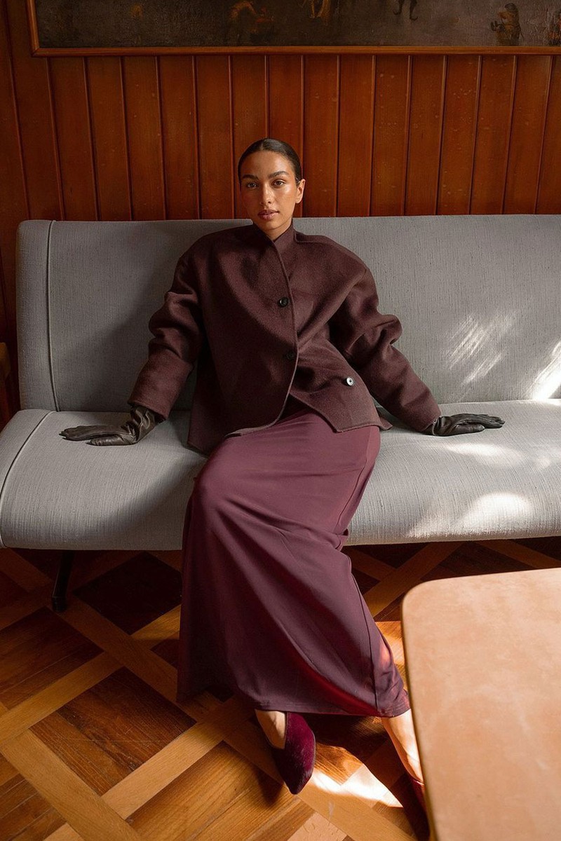 Wool Blend High Neck Short Coat