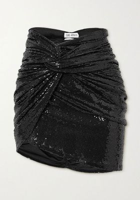Asymmetric Draped Sequined Jersey Mini Skirt from The Attico