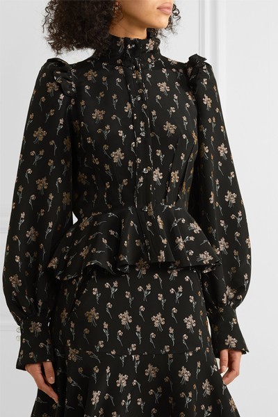 Laila Ruffled Floral-Jacquard Blouse from Anna Mason