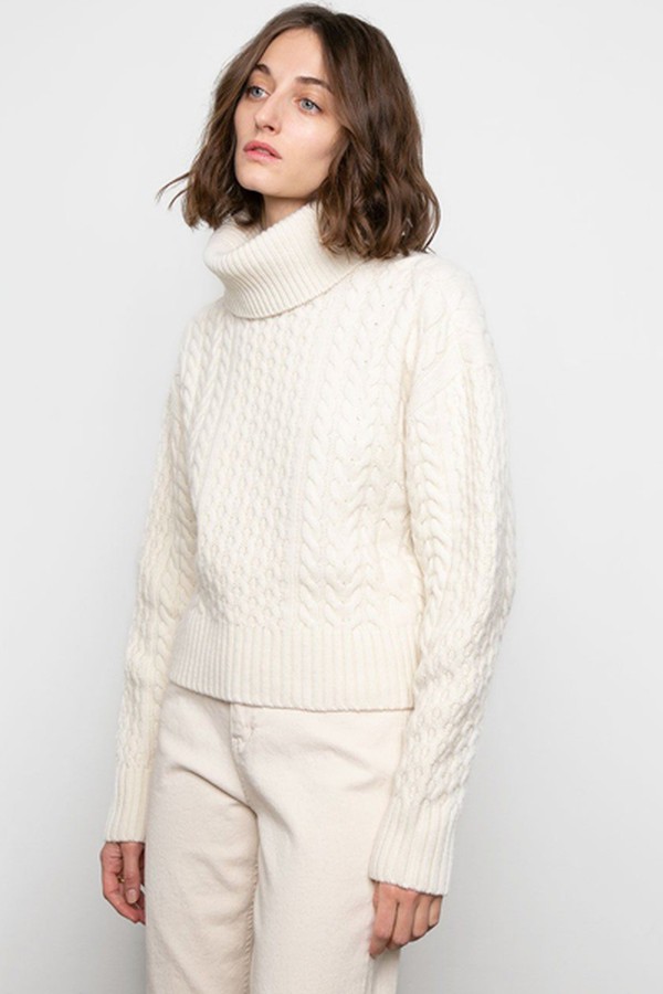 Cream Cable Knit Turtleneck Sweater