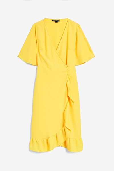 Crepe Ruffle Midi Wrap Dress