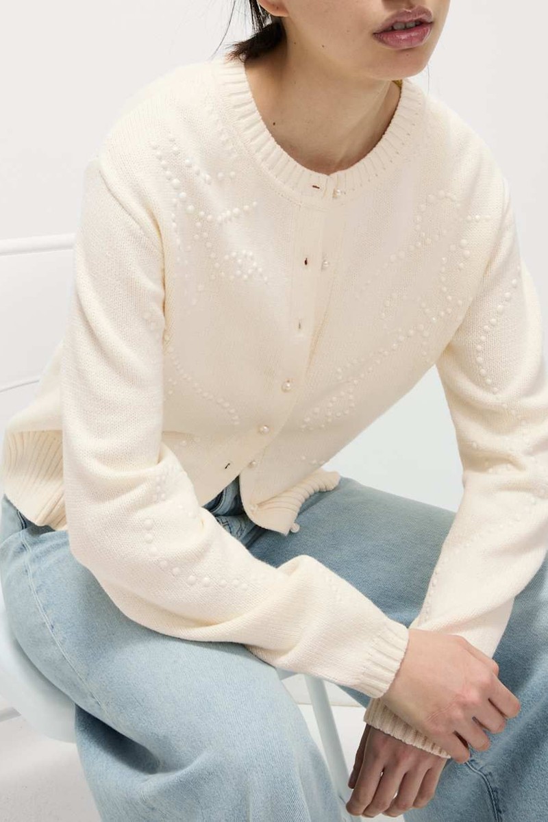 Cotton Rich Embellished Crew Neck Cardigan