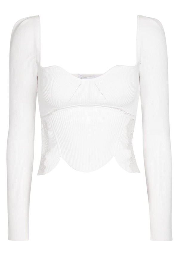Lace-Trimmed Ribbed-Knit Top from Self-Portrait