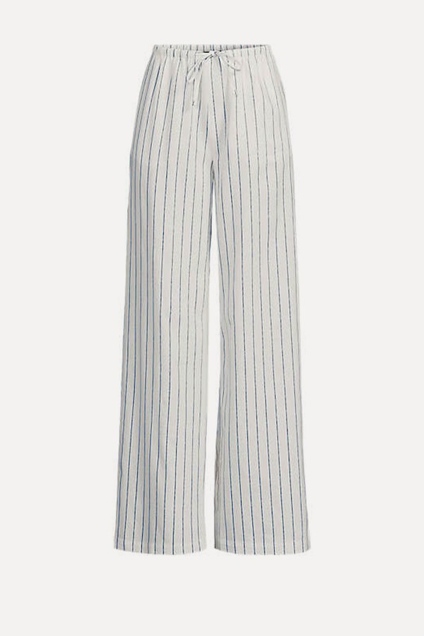 Wide Leg Linen Blend Tie Waist Trousers