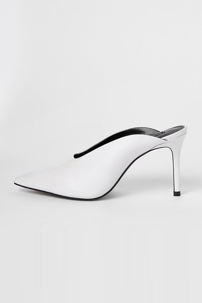 White Leather Square Cut Out Mules