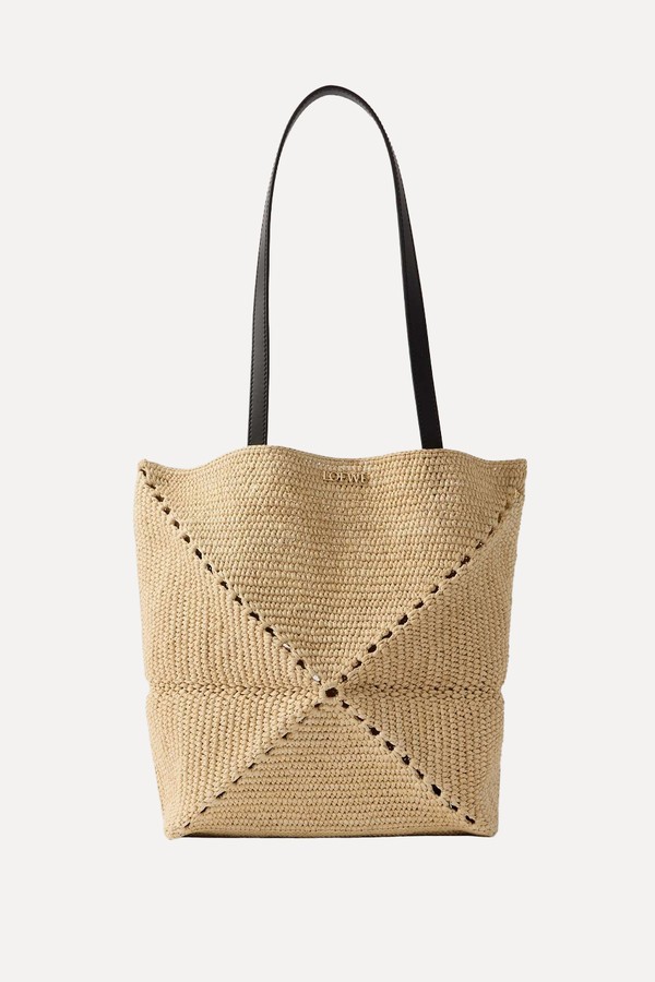 Puzzle Fold Medium Leather-Trimmed Raffia Tote from LOEWE + Paula's Ibiza