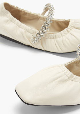 Gai Crystal-Embellished Leather Mary Jane Flats from Jimmy Choo
