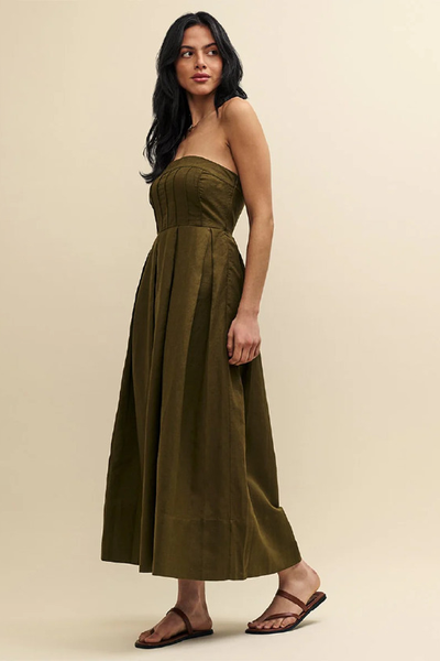 Linen-Blend Strapless Richie Midi Dress  from Nobody’s Child