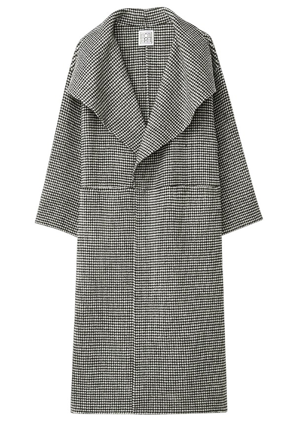 Shawl-Lapel Wool-Blend Houndstooth Coat from Totême