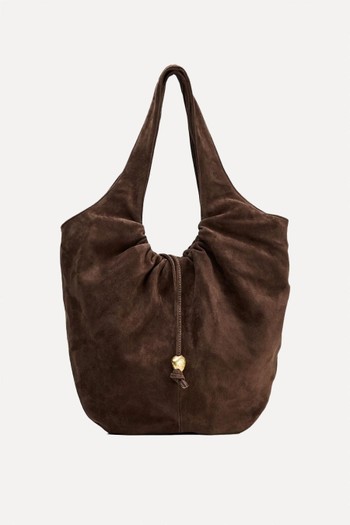 Gathered Split Suede Bucket Bag