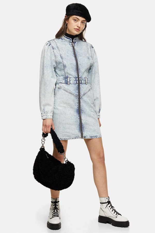 Long Sleeve 80s Acid Denim Shirt Dress from Topshop