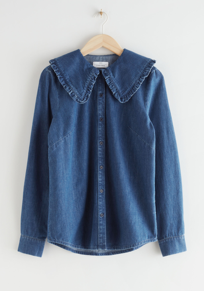 Ruffled Collar Cotton Denim Shirt from & Other Stories