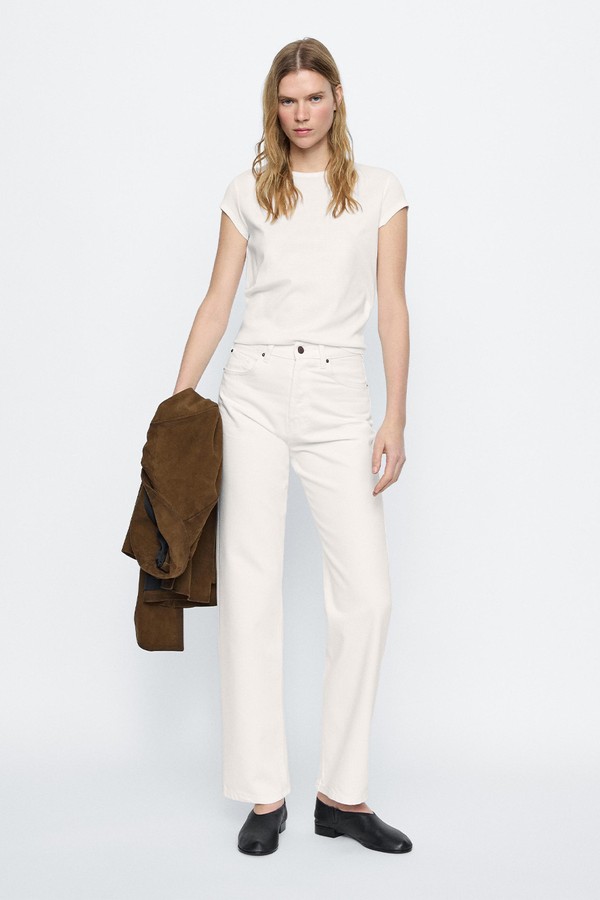 Cotton Blend High-Waist Straight-Leg Jeans from Massimo Dutti