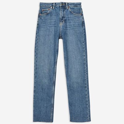 Mid Blue Raw Hem Straight Jeans from Topshop