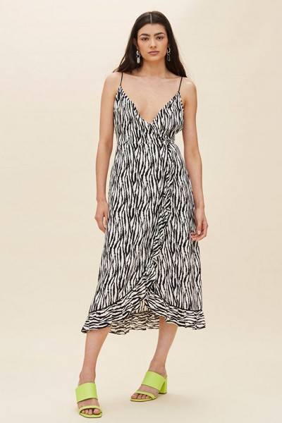 Zebra Ruffle Slip Dress from Topshop