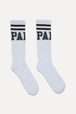 College Logo-Intarsia Stretch-Cotton Socks from Palm Angels