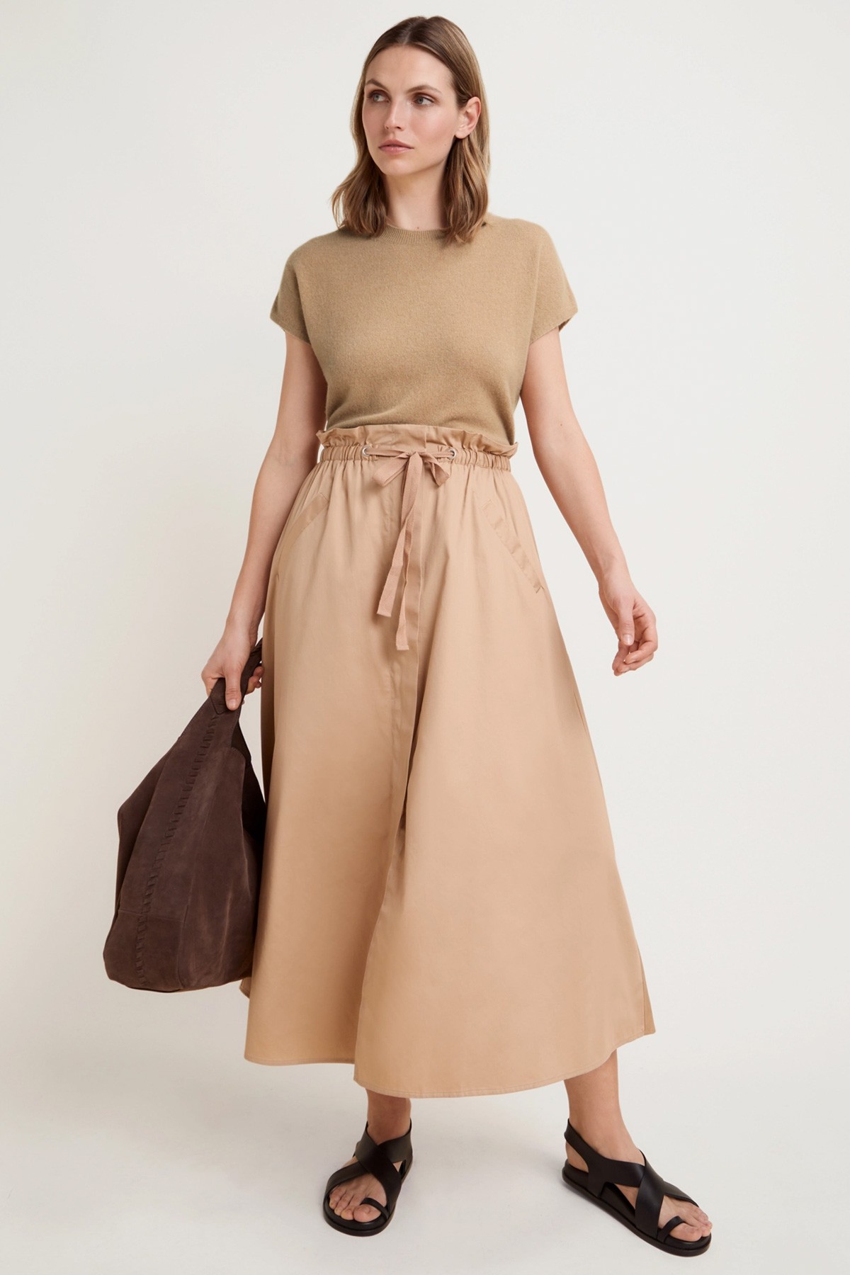 Organic Cotton Poplin Drawstring Waist Skirt