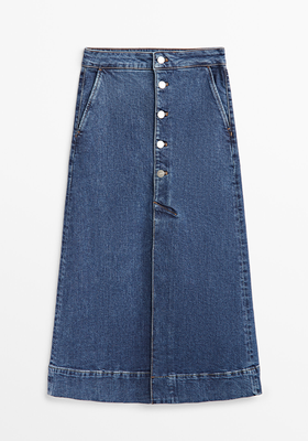 Denim Midi Skirt With Buttons from Massimo Dutti