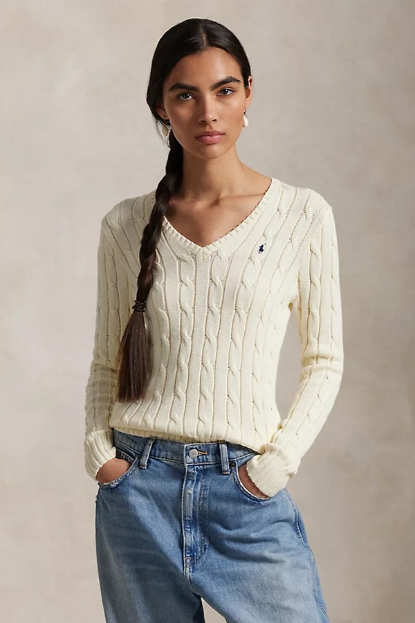 Cable-Knit Cotton V-Neck Jumper