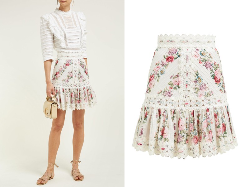 Honour Floral-Print Pintuck Cotton Skirt from Zimmermann