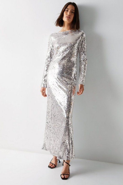 Slash Neck Sequin Maxi Dress  from Warehouse 