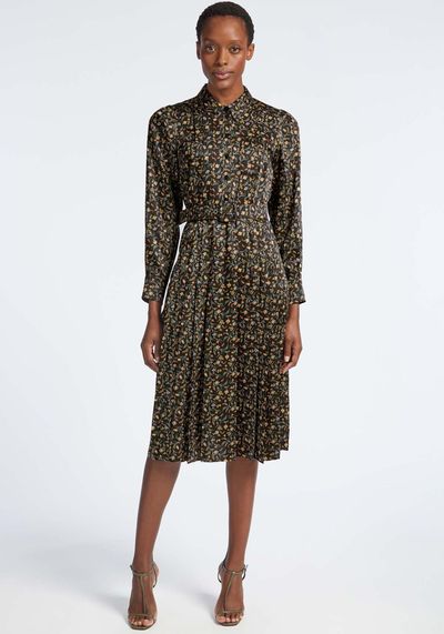 Georgie Pleated Midi Shirt Dress with Belt