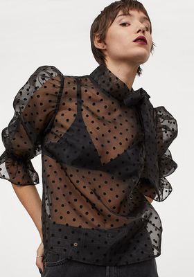 Organza Tie-Neck Blouse from  H&M