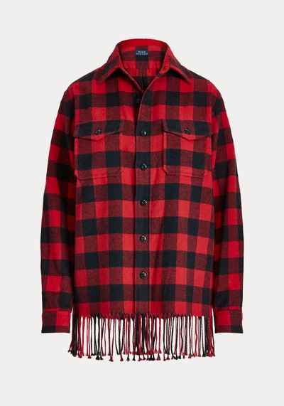 Fringe-Trim Plaid Shirt