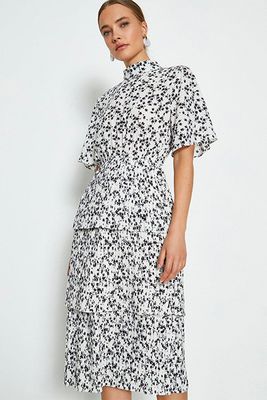 Printed High Neck Tiered Dress
