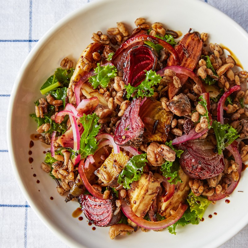 Roasted Vegetable Salad With Spiced Grains & Chestnuts