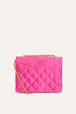 Fuchsia Pink Satin Diamond Quilted 'CC' Preowned Crossbody Bag from Chanel