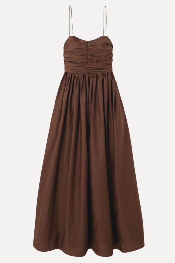 Gathered Organic Cotton-Poplin Midi Dress from Matteau