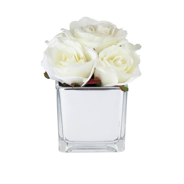 Mirrored Artificial White Rose Flower Arrangement