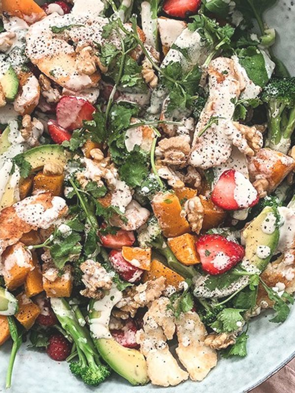 Summer Skin Food Salad With A Zesty Tahini Dressing