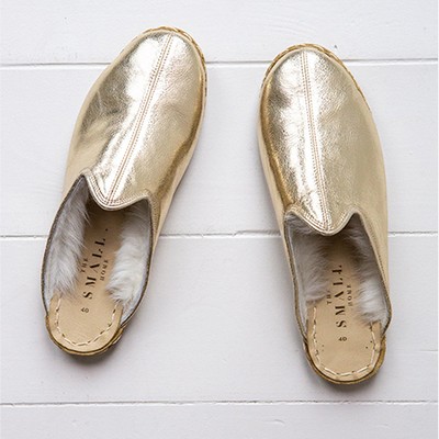 Gold Luxe Shearling Slides from The Small Home