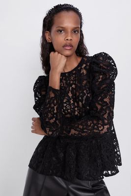 Lace Blouse With Full Sleeve from Zara