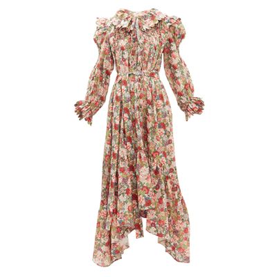 Defensia Floral-Print Smocked Cotton Dress from Horror Vacui