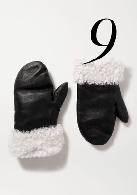 Black Shearling-Trimmed Leather Mittens from Yves Salomon