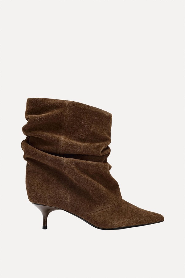Ruffled Split Suede Ankle Boots
